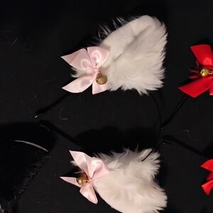 White Furry Cat Ear Headband with Pink Bow